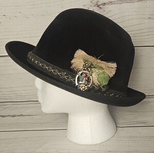 Vintage Byron New York Velour Hat Feathered Accent Felt Tyrolean Mens Fedora Hat